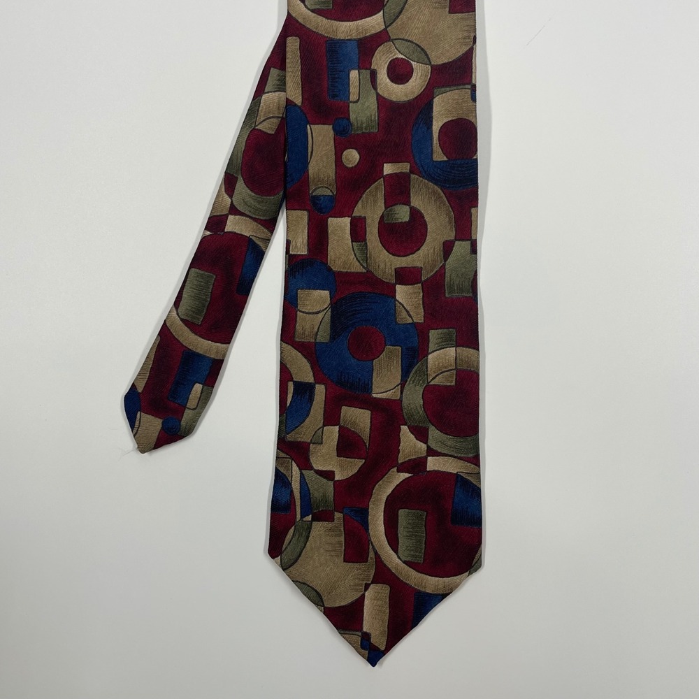 Dimitrius Burgundy Geometric Abstract Silk Necktie Mens OS